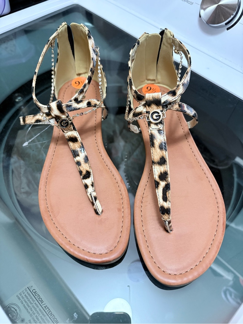 Leopard Print T-Strap Sandals with Ankle Strap - Women